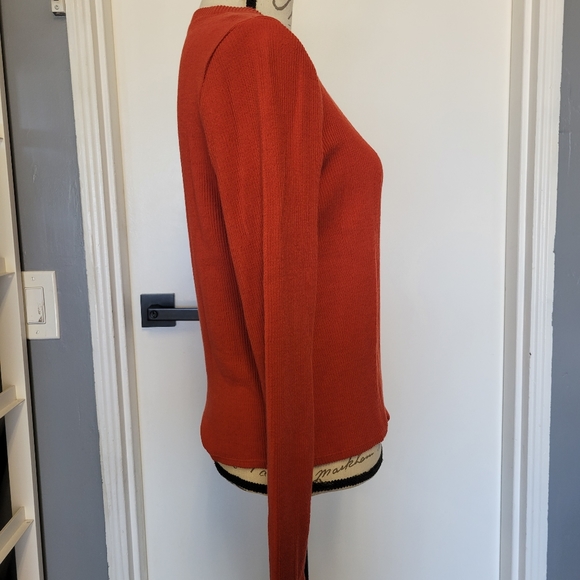 NWT Madewell Rust Orange Knot Crewneck Ribbed Pullover Sweater Size M - Picture 6 of 9